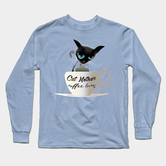 Cat Mother coffee lover (siamese cat) Long Sleeve T-Shirt by ArteriaMix
